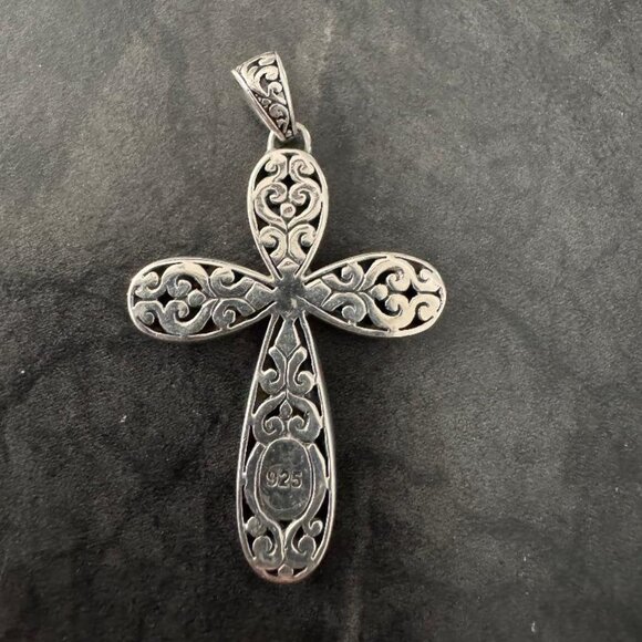 925 Sterling Silver 1 1/2in Abalone Cross Pendant - Picture 2 of 2